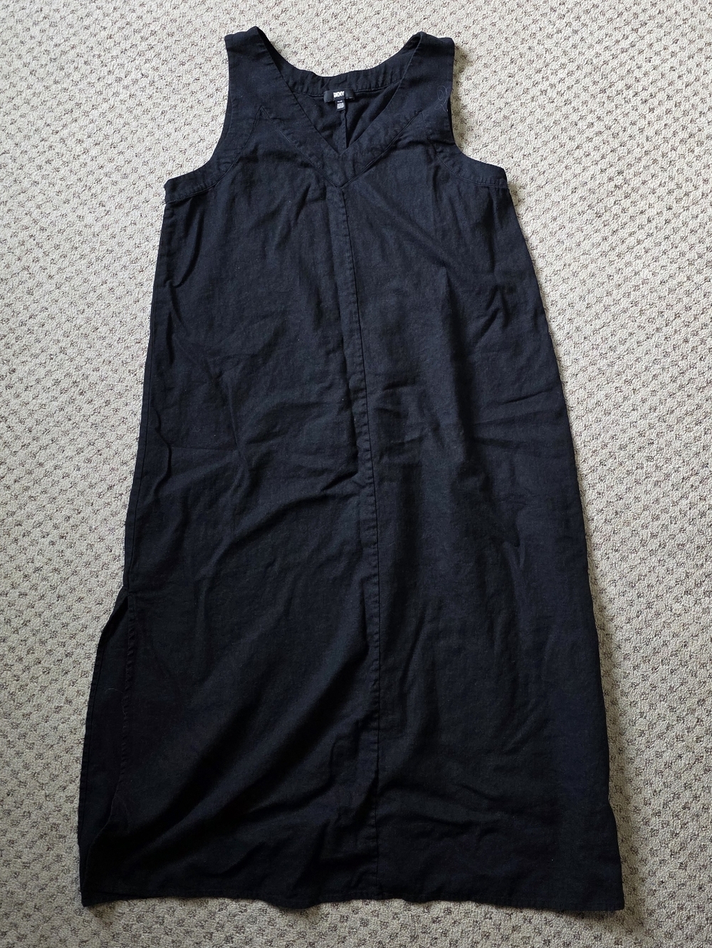 DKNY Linen Blend Black V-Neck Dress